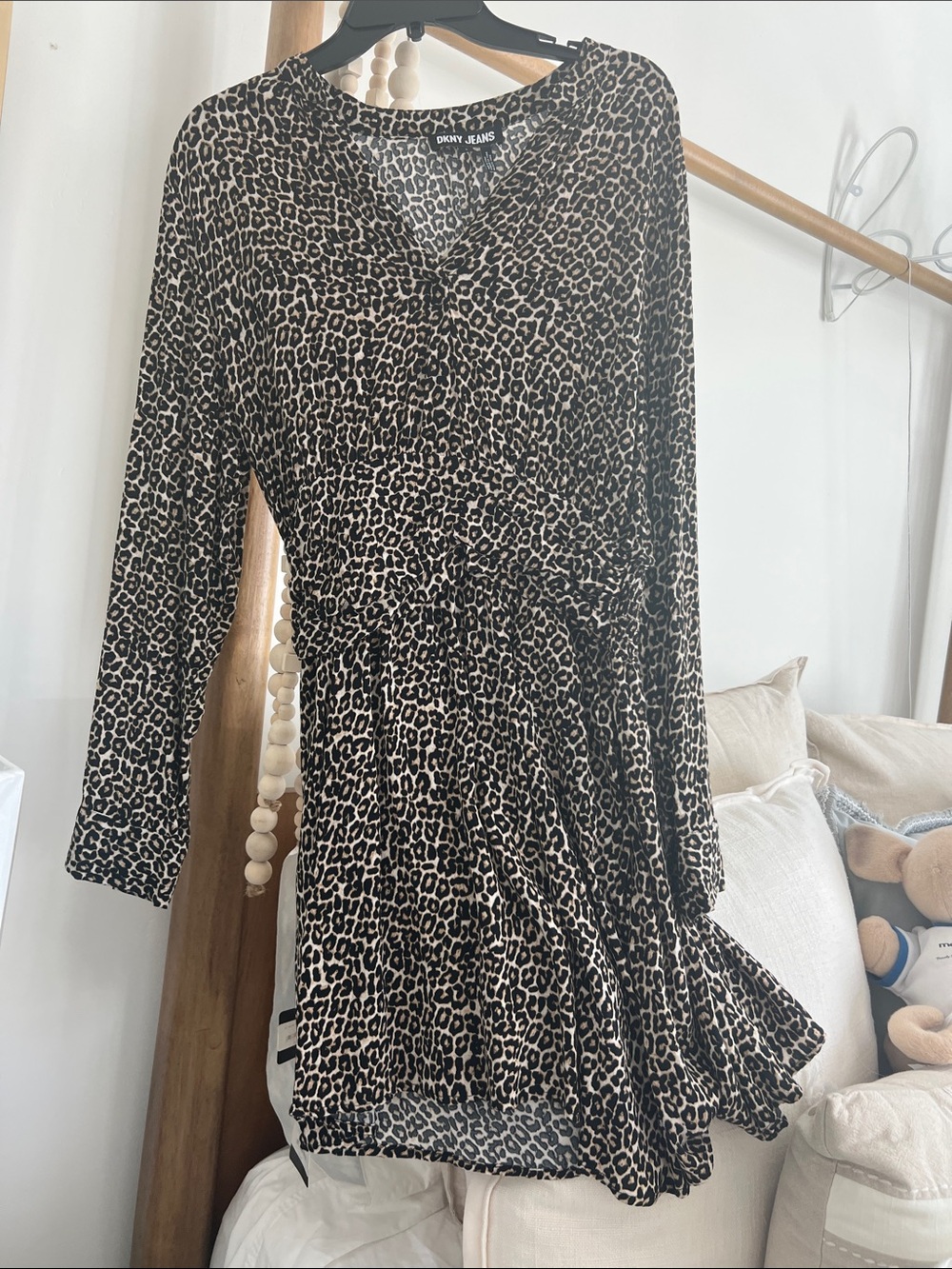 Dkny Leopard Print Long Sleeve Dress in Black and Cream